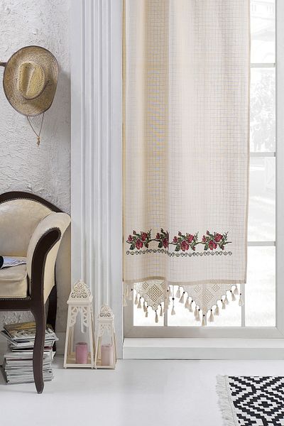 Buldan Concept Buldan Work Canvas Curtain Red Embroidered