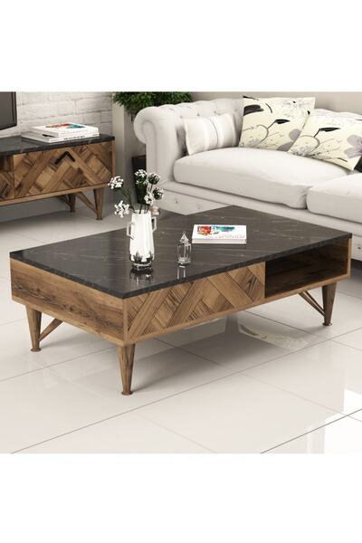 Variant Mobilya Londra Orta Sehpa - Ceviz / Siyah Mermer