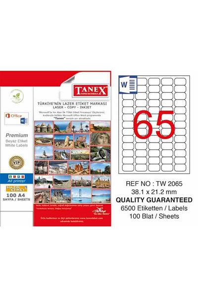 Tanex ملصق أبيض Tw-2065 مقاس 38.1 مم × 21.2 مم