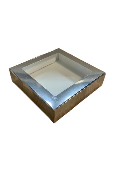 TT Tahtakale Toptancıları صندوق مناشف من الورق المقوى بنافذة مقاس 20 × 20 × 5 (10 قطع) فضي