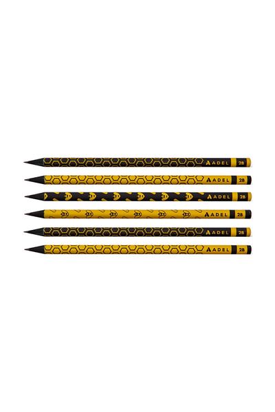 Adel Blackline Bee Round Pencil with Eraser Black Wooden Pack of 6 (2061130170)