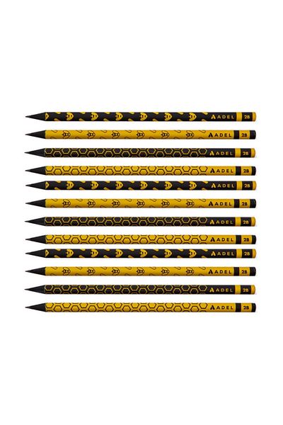 Adel Adel Blackline Bee Round Pencil with Eraser Black Wooden Pack of 12