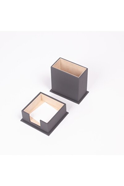 Güner Ofis Deri 2 Parça Masa Üstü Seti Gri Kalemlik Ve Notluk