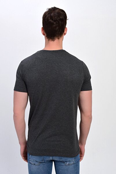 DYNAMO Ανδρικό μπλουζάκι Anthracite Large Size V-Neck Lycra Basic