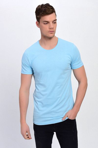 DYNAMO Tricou de bază Lycra cu gât crew albastru de gheață pentru bărbați