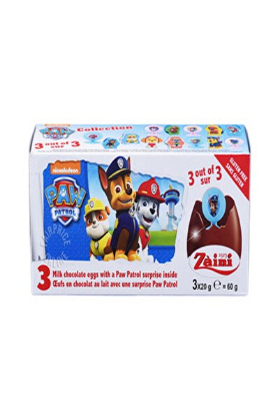 Zaini Paw Petrol 3'lü Glutensiz Çikolatalı Sürpriz Yumurta 20 g (3 ADET)