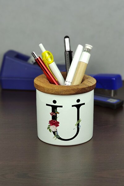 Hediyelen Letter Ü Ceramic Pen Holder