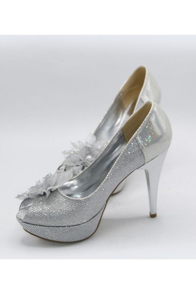 SHAXİR Women's Evening Dress Shoes Gray Glitter Heeled