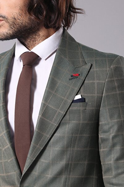 Wessi Erkek Yeşil Tek Düğme Geniş Sivri Yaka Slim Fit Ceket