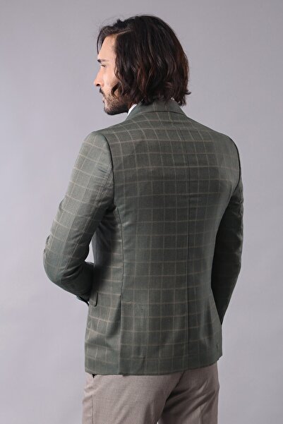 Wessi Erkek Yeşil Tek Düğme Geniş Sivri Yaka Slim Fit Ceket