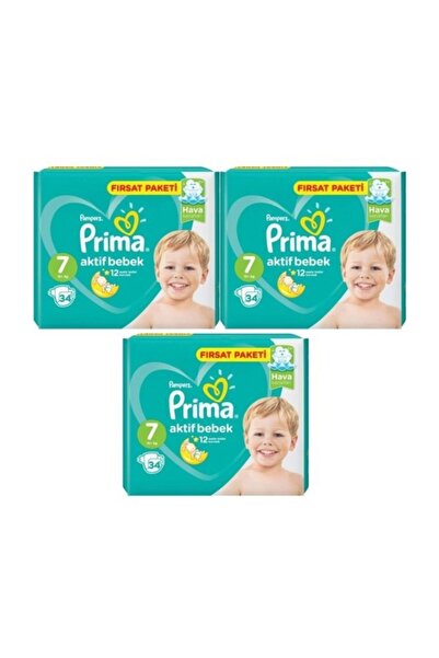 Prima حفاضات أطفال مقاس 7 15 + كجم 34 × 3 = 102 قطعة