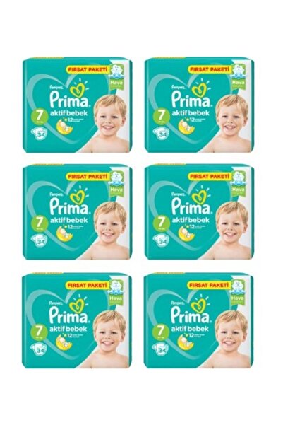 Prima Bebek Bezi Aktif Bebek 7 Beden 34 Adet 6'lı Paket 204 Adet