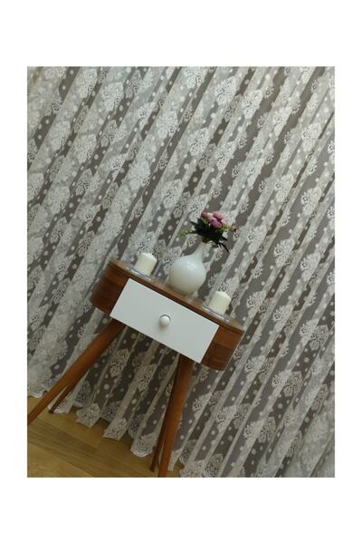 Esse Home Ekru Damaks Örme Tül Perde Yüksek Kalite, 250x260, Seyrek Pile, 1/2