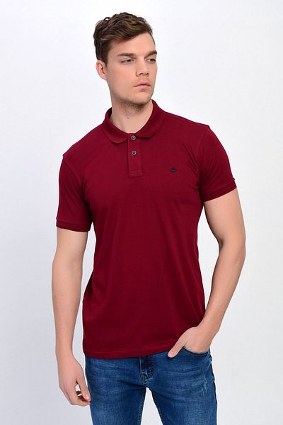 DYNAMO Ανδρικό μπλουζάκι Claret Red Plus Size Polo Neck Lycra