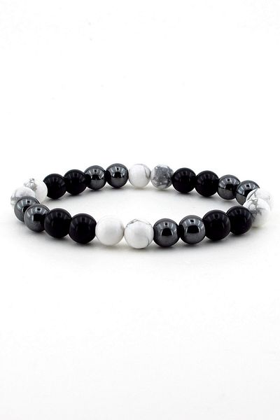Solfera Men's Hematite Howlite and Onyx Stone Bracelet B574