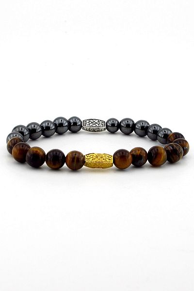 Solfera Men's Tiger Eye and Hematite Stone Bracelet B583