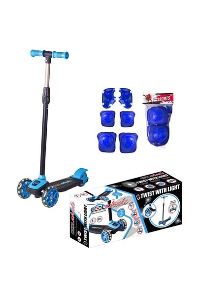 Furkan Cool Wheels Twistable Lighted Children's Scooter and Knee and Elbow Pads Set