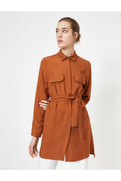 Koton Klassische, detaillierte Tunika mit Kragen, Taille, Bindetasche