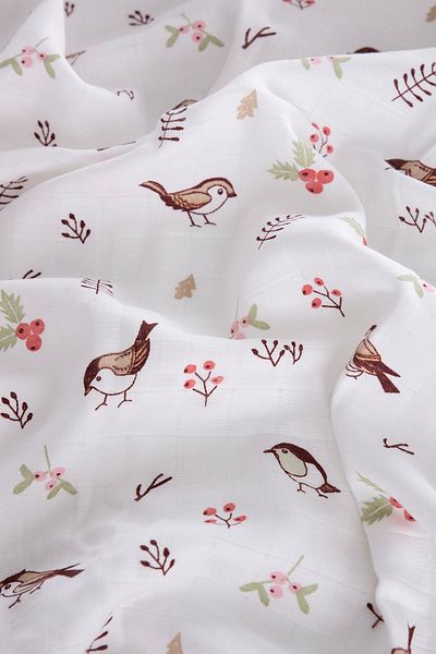 Caline Baby Muslin Cloth Cover Bird Pattern - Brown 90x75 Cm 2 Pieces Mouth Wipes