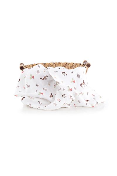 Caline Baby Muslin Cloth Cover Bird Pattern - Brown 90x75 Cm 2 Pieces Mouth Wipes