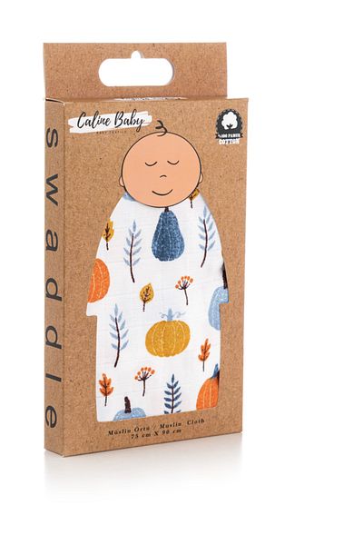 Caline Baby Muslin Cloth Cover Pumpkin Pattern - Blue 90x75 cm + 2 Mouth Wipes