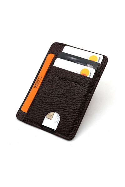 TRENDKEF Brown Unisex Werrty Original Leather Card Holder622205