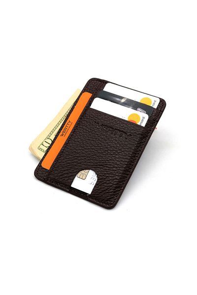 TRENDKEF Brown Unisex Werrty Original Leather Card Holder622205