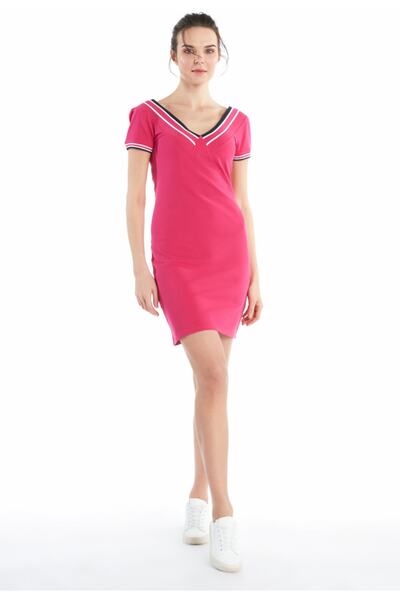 Ruck & Maul Ruck&maul Casual V Yaka Elbise - Fuchsia