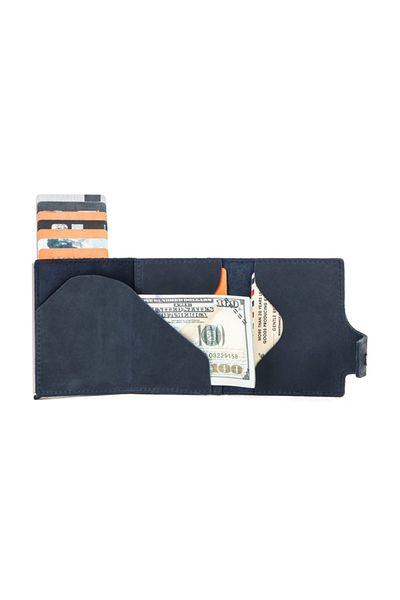 Contact’S Επαφές Graniti - Γνήσιο Δερμάτινο Θήκη Κάρτας Navy Blue με Premium RFID Προστατευμένο Μηχανισμό