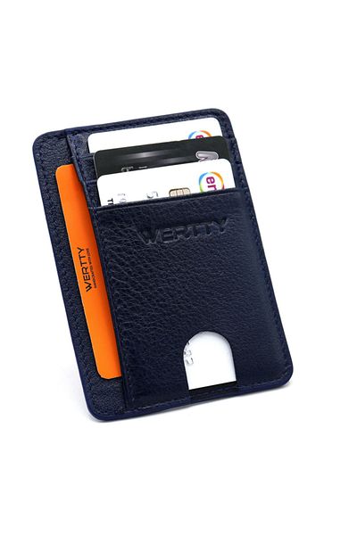 TRENDKEF Γνήσια δερμάτινη θήκη για κάρτες Navy Blue Unisex Werrty 622207