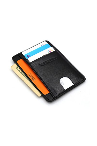 TRENDKEF Μαύρη Unisex Werrty Γνήσια Δερμάτινη θήκη για κάρτες 622207