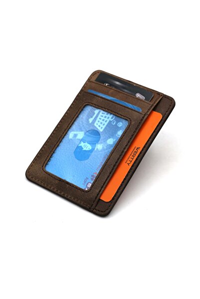 TRENDKEF Καφέ Unisex Werrty Crazy Δερμάτινη θήκη για κάρτες 622205