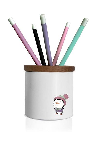 Officeküp حامل قلم بوني بغطاء خشبي