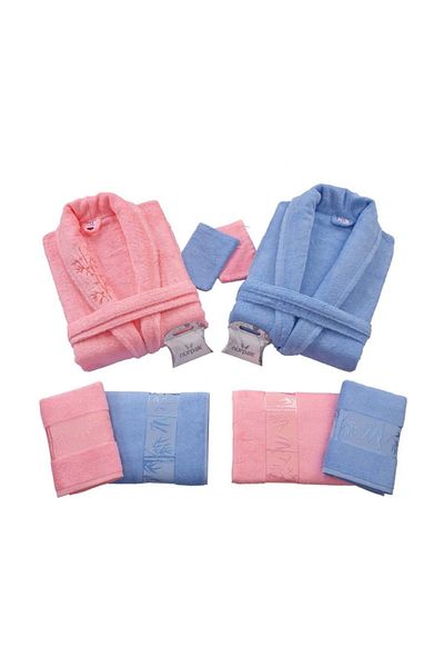 Nurpak Set halate de baie Bamboo Family (10 piese) albastru-roz