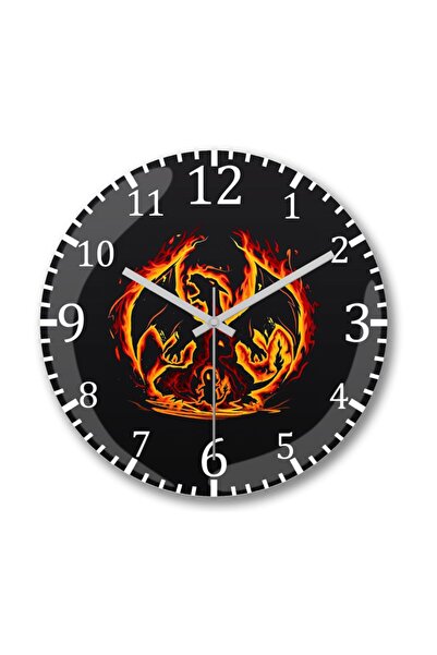 Baskı Dükkanı Pokemon Charmander Evoluçao - ساعة حائط وزجاج حقيقي منحني