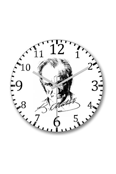 Baskı Dükkanı ساعة حائط مميزة من أتاتورك من الزجاج الحقيقي المنحني