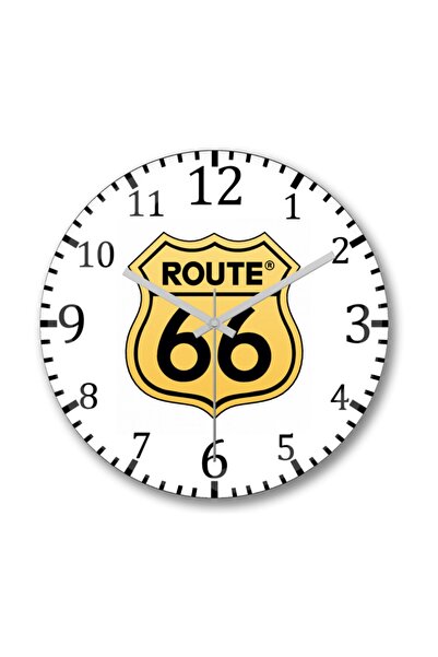 Baskı Dükkanı ساعة حائط طريق 66 من الزجاج الحقيقي المنحني