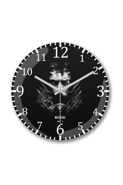 Baskı Dükkanı ساعة حائط ولفيرين مارفل من الزجاج الحقيقي المنحني