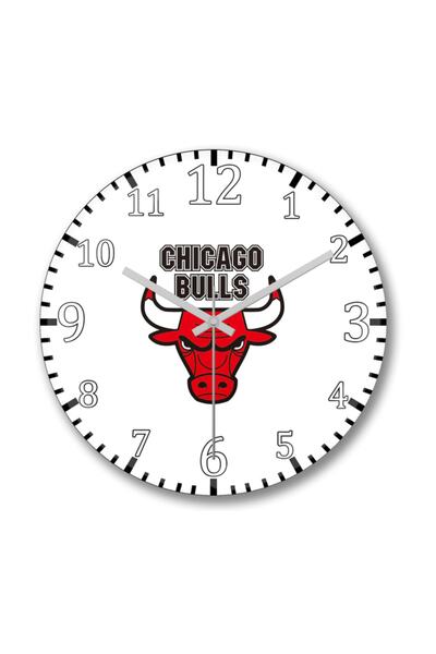 Baskı Dükkanı Ceas de perete de baschet Chicago Bulls Sticlă reală curbată