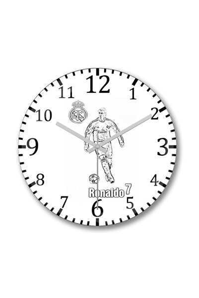 Baskı Dükkanı ساعة حائط رونالدو من الزجاج الحقيقي المنحني