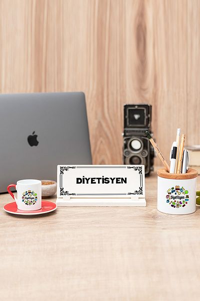 Hediyedukkani Diyetisyen Beyaz Kupa Bardak Kalemlik Ve Masa Isimligi Seti Trendyol
