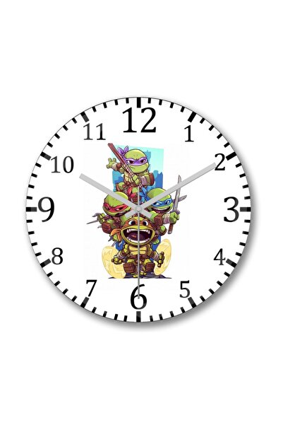 Baskı Dükkanı ساعة حائط سلاحف النينجا نينجا ترتلز سلاحف النينجا زجاج حقيقي منحني