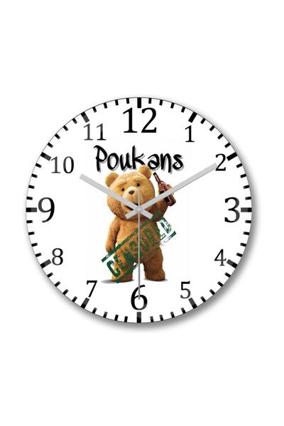 Baskı Dükkanı ساعة حائط Poukans Ted من الزجاج الحقيقي المنحني