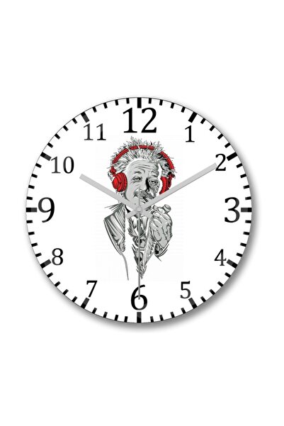 Baskı Dükkanı ساعة حائط ألبرت أينشتاين الموسيقية من الزجاج الحقيقي المنحني