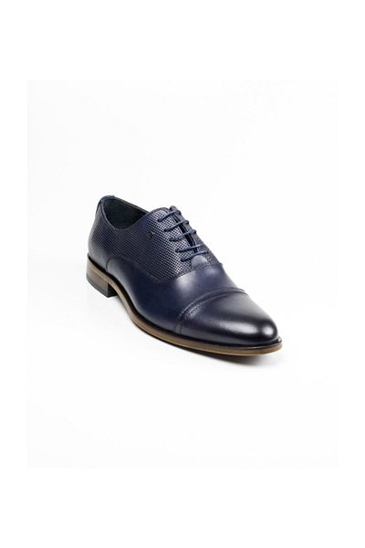 MARCOMEN Navy Blue Leather Classic Men's Shoes Navy Blue-43 02053