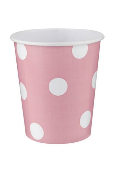 Roll-Up 8-piece Pink Polka Dot Cardboard Cup