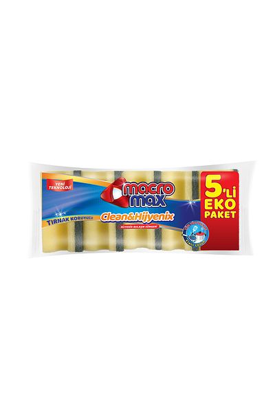 MACROMAX Classic Green Dishwashing Sponge 5 Pack, Durable and Effective Dirt Remover