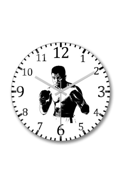Baskı Dükkanı Muhammad Ali Boxing Wall Clock Curved Real Glass