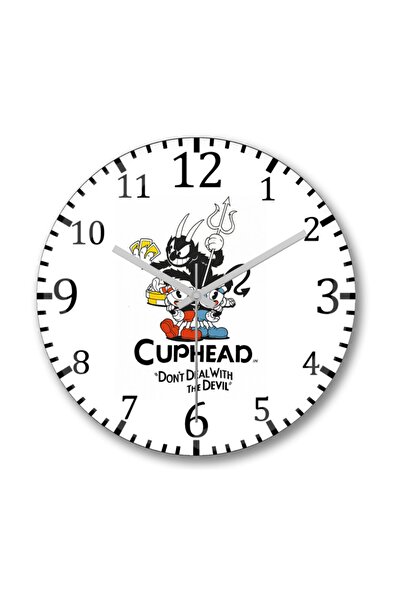 Baskı Dükkanı Cuphead لا تتعامل مع ساعة الحائط الشيطانية المنحنية من الزجاج الحقيقي