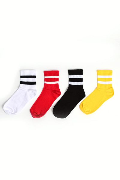 MG ÇORAP Colorful Athletic Cotton Striped Socks Set of 4